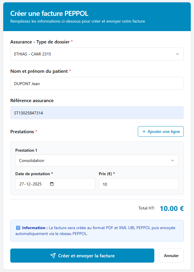 Interface LEXIMED Invoice - Création de facture PEPPOL